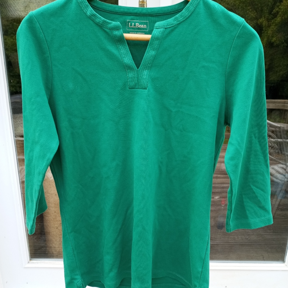 L.L. Bean Emerald Green 3/4 Sleeve Tee Size Small